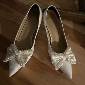 White Heels with Pearl Bows